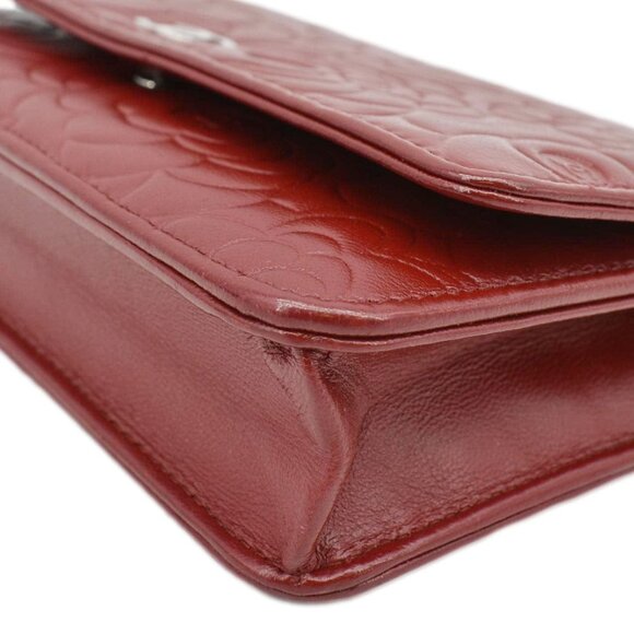 CHANEL Camellia Wallet On Chain Leather Crossbody Bag Red - Picture 9 of 14